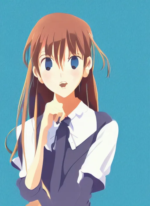 Image similar to a portrait of high school girl in the style of kyoto animation, makoto sinkai, Illustrator, in simple background, trending on pixiv