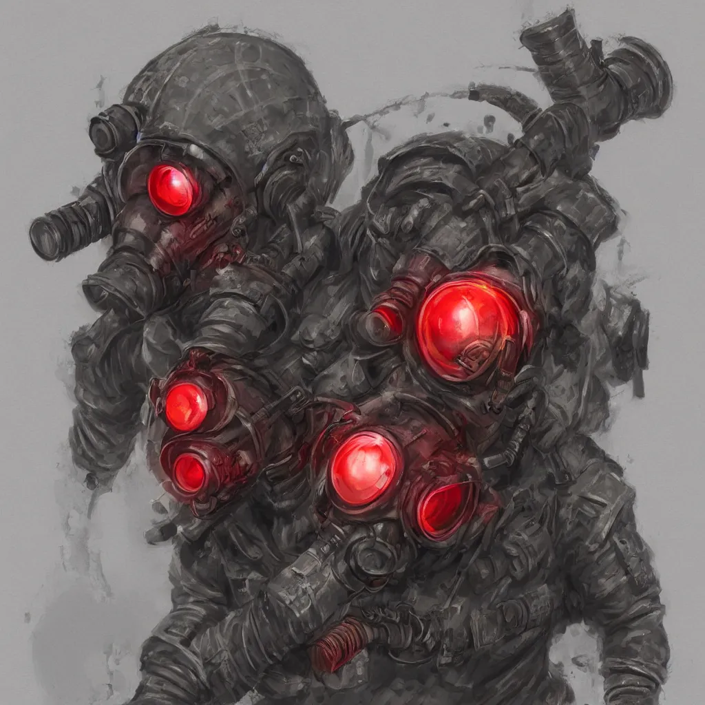 Prompt: soviet russian spetsnaz soldier wearing a demonic gasmask with glowing red eyes and three goggles and demonic tentacle instead of one arm, concept art, digital portrait, horror, creepy, concept art, military art, dark fantasy art, sci - fi, retrofuturism, artstation, highly detailed painting, art by eddie mendoza