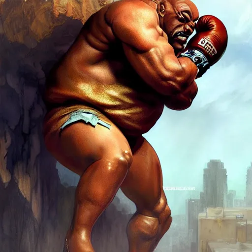 Image similar to steve harvey as balrog from street fighter, boxing gloves, punching, ultra realistic, concept art, intricate details, eerie, highly detailed, photorealistic, octane render, 8 k, unreal engine. art by artgerm and greg rutkowski and magali villeneuve and alphonse mucha