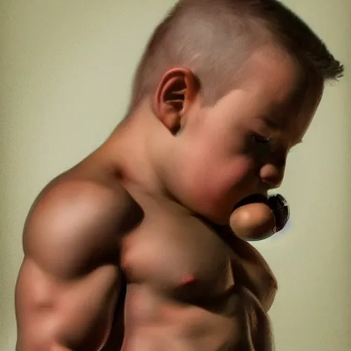 Image similar to epic muscular portrait of gigachad toddler, 8k, trending on Artstation