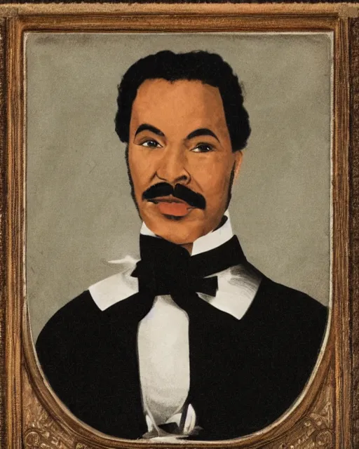 Image similar to symmetrical portrait of lando calrission dressed in formal wear and joining his two hands