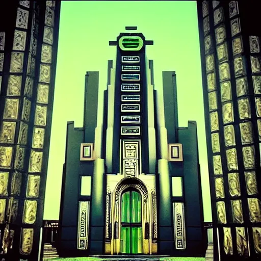 Prompt: “ emerald tower art deco money cathedral ”