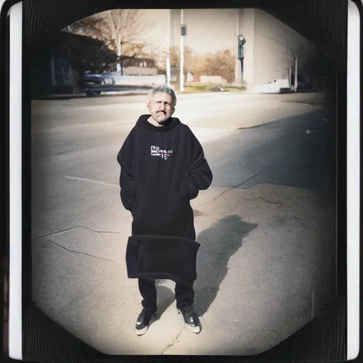 Prompt: polaroid of George W. Bush wearing a black hoodie holding a handgun sitting on a curb in the bronx, 8k, very intricate, very detailed,