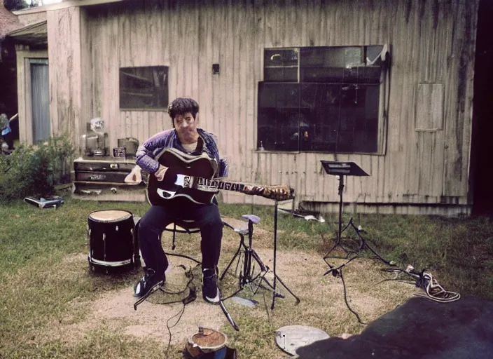 Image similar to a little water bear playing electric guitar while his friend plays the drums, Gregory Crewdson, Joel Sternfeld