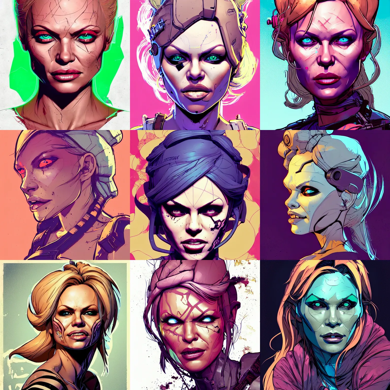 Prompt: asthetics! pretty! cell shaded head portrait of pamela anderson as Borderlands 3 concept art, llustration, post grunge, concept art by josan gonzales and wlop, by james jean, Victo ngai, David Rubín, Mike Mignola, Laurie Greasley, highly detailed, sharp focus,alien,Trending on Artstation, HQ, deviantart, art by artgem