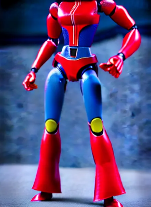 Prompt: Transformers Elastigirl action figure from Transformers: Kingdom, symmetrical details, by Hasbro, Takaratomy, Don Bluth, tfwiki.net photography, product photography, official media