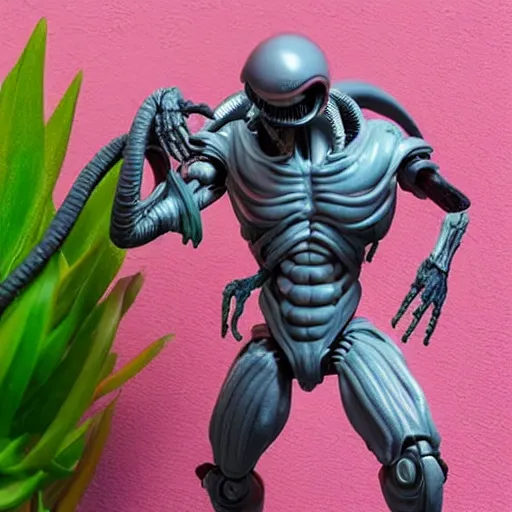 Image similar to cute!!!!! xenomorph action figure, pastel colors, home display, high quality photo