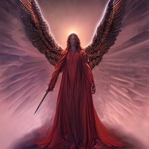 Image similar to photorealistic biblically accurate demonic archangel the style of michael whelan and gustave dore. hyperdetailed photorealism, 1 0 8 megapixels, amazing depth, glowing rich colors, powerful imagery, psychedelic overtones, 3 d finalrender, 3 d shading, cinematic lighting, artstation concept art