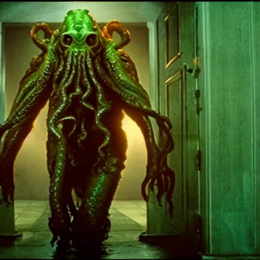 Prompt: a film still of Cthulhu in a David Cronenberg's film