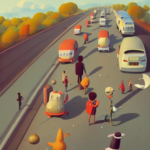 Image similar to goro fujita ilustration sunday people in a jam leaving the city, painting by goro fujita, sharp focus, highly detailed, artstation