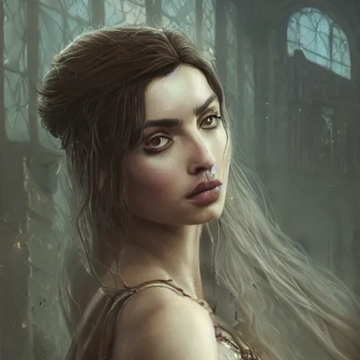 Image similar to ana de armas as tissaia de vries from the witcher show, urban motifs, intricate, elegant, highly detailed, digital painting, trending on artstation, concept art, smooth sharp focus, illustration, art by artgerm and greg rutkowski