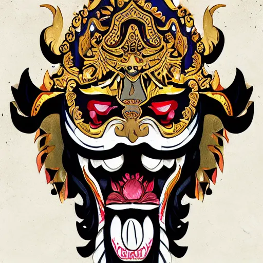 Image similar to barong bali, illustration, digital art, trending artstation