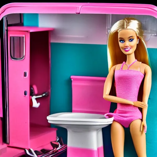 Image similar to barbie doing heroin, toilet, trainstation