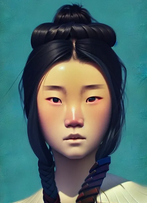 Prompt: a teenager, japanese, looks like mulan, with his hair tied back in a braid, perfect face, symmetric eyes, sharp focus, specular reflection, occlusion shadow, artstation, by ilya kuvshinov and jeremy lipking, light novel cover art, 3 d epic illustrations, symmetric body