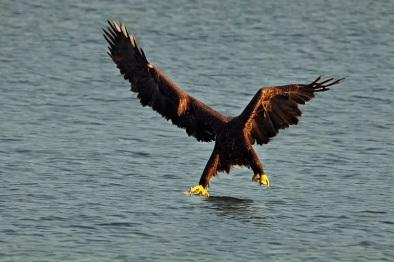 Image similar to national geographics photo of an eagle catching a fish