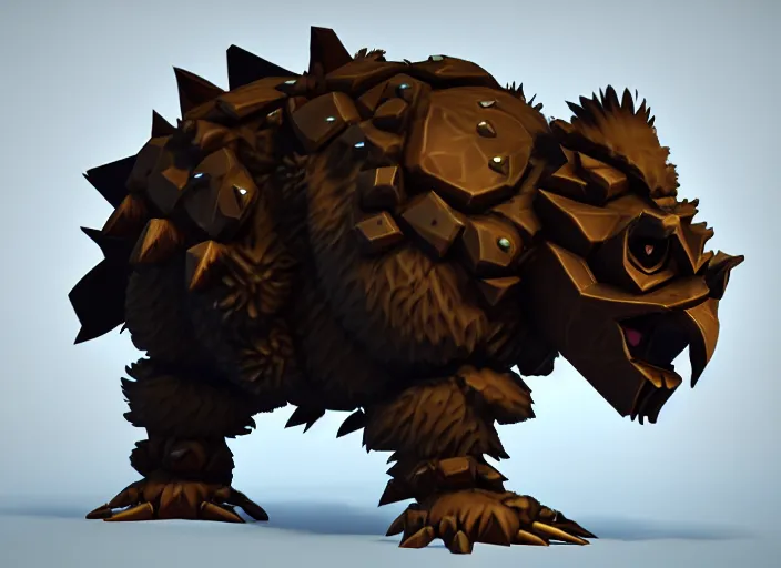 Image similar to armored owlbear, stylized stl fantasy miniature, 3 d render, activision blizzard style, hearthstone style