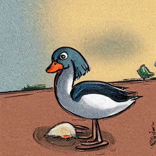 Prompt: um pato nadando em um lago, desenho de conto de fadas para criancas