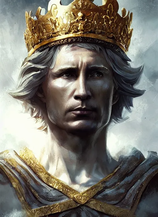 Image similar to vladimir putin as a magnificent beautiful greek god in a giant crown by greg rutkowski