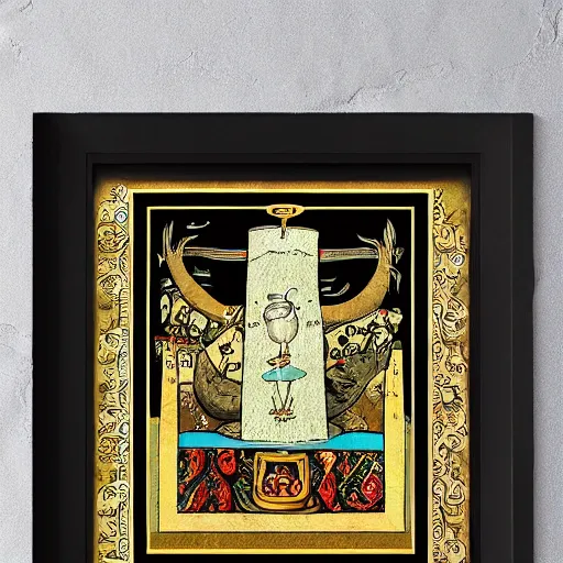 Image similar to sloth as the king of cups, framed, intricate details, medieval art style, posterized