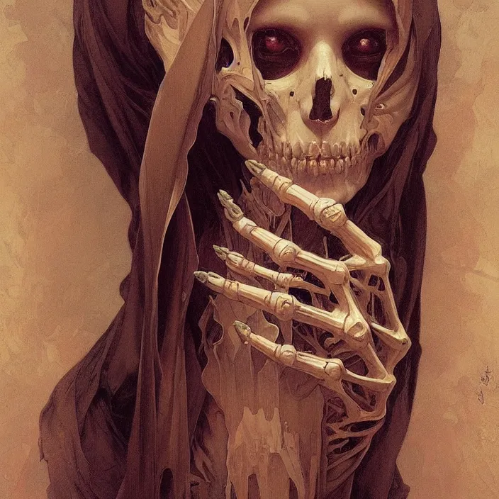 Prompt: A portrait of A Skeleton Nun by Ross Tran!!! and alphonse mucha and greg rutkowski! and Gustave Doré!! and Zdzisław Beksiński!,In style of Impressionism.Symmetry.Highly detailed face.Fantasy,smooth,hyper detailed,sharp focus,Soft light.trending on artstation.oil on canvas