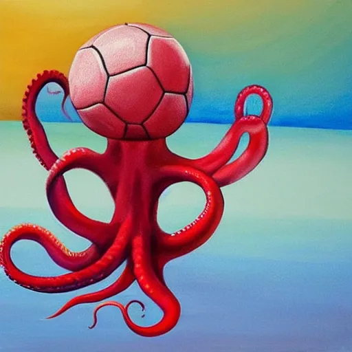 Image similar to photo - realistic painting of octopus plying soccer