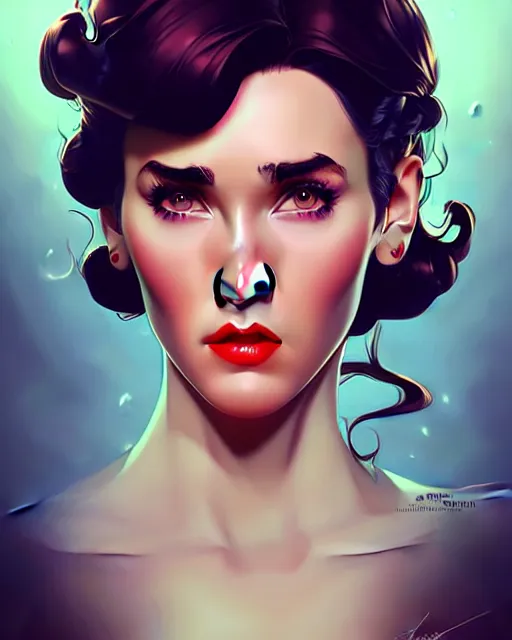 Prompt: a pin up and beautiful fashion charming dreamlke jennifer connelly, symmetrical face symmetrical eyes, character art, art by artgerm lau and wlop and and ilya kuvshinov and john singer sargent, joshua middleton comic art