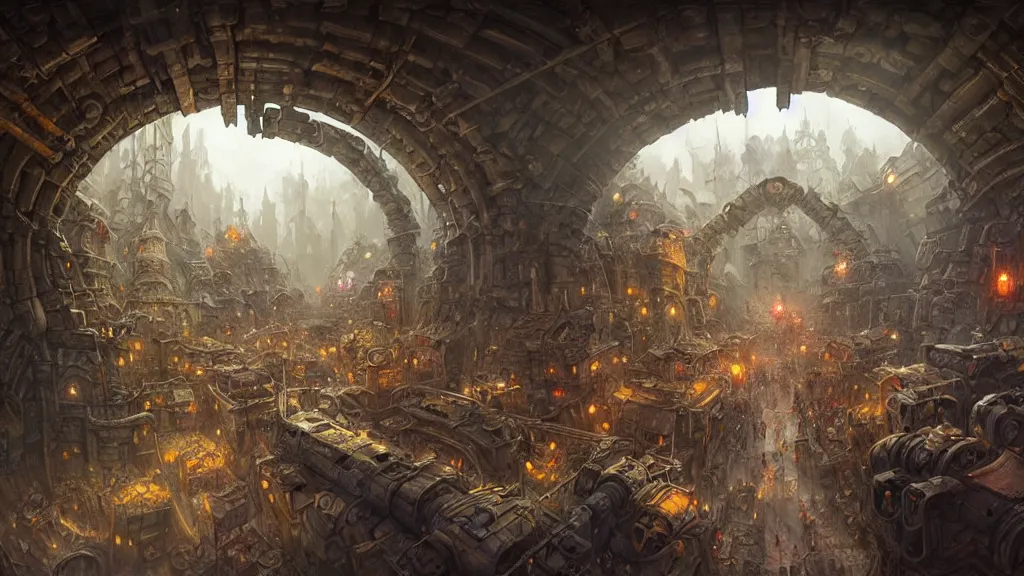 Image similar to busy dwarven tunnel city metropolis hyper real painting by chiara bautista karl kopinski kim jung giu and weta studio, and lucasfilm and jesper ejsing and norman rockwell greg rutkowski frank frazzeta