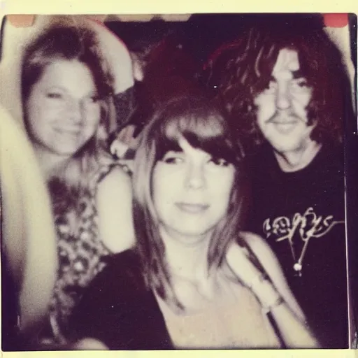 Prompt: found polaroid of my mom, who look exactly like Taylor Swift, hanging out with Jerry Garcia