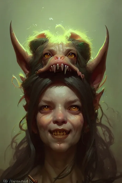 Image similar to goblin princess portrait, ugly cute face by bayard wu, anna podedworna, gaston bussiere, greg rutkowski