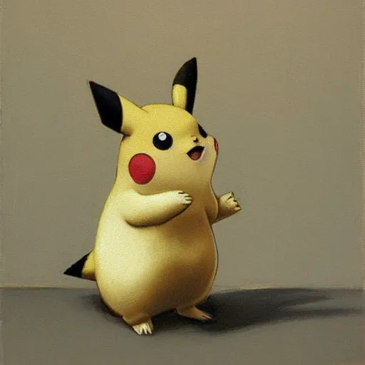 Image similar to a painting of Pikachu by volhelm hammershoi