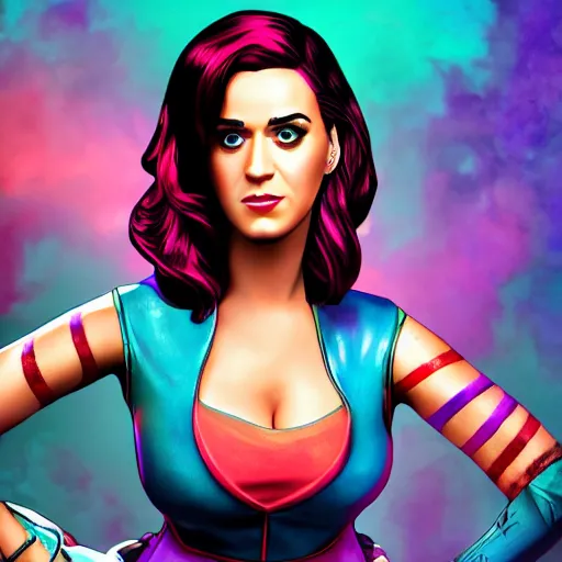 Prompt: katy perry portrait, borderlands, tales from the borderlands, the wolf among us, comic, cinematic lighting, studio quality, 8 k