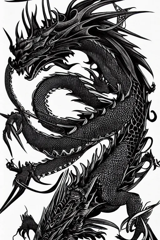 Image similar to dragon, black ink on paper, trending on artstation, beautiful, intricate, detailed