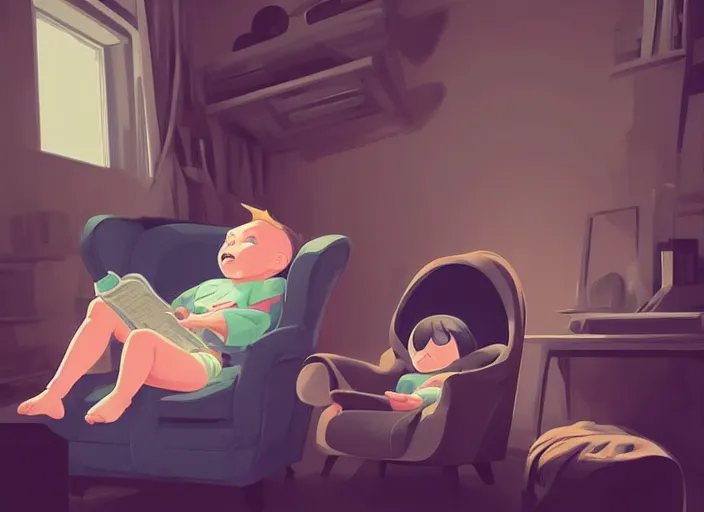 Image similar to a nine month old baby sitting in an armchair. clean cel shaded vector art. shutterstock. behance hd by lois van baarle, artgerm, helen huang, by makoto shinkai and ilya kuvshinov, rossdraws, illustration, art by ilya kuvshinov