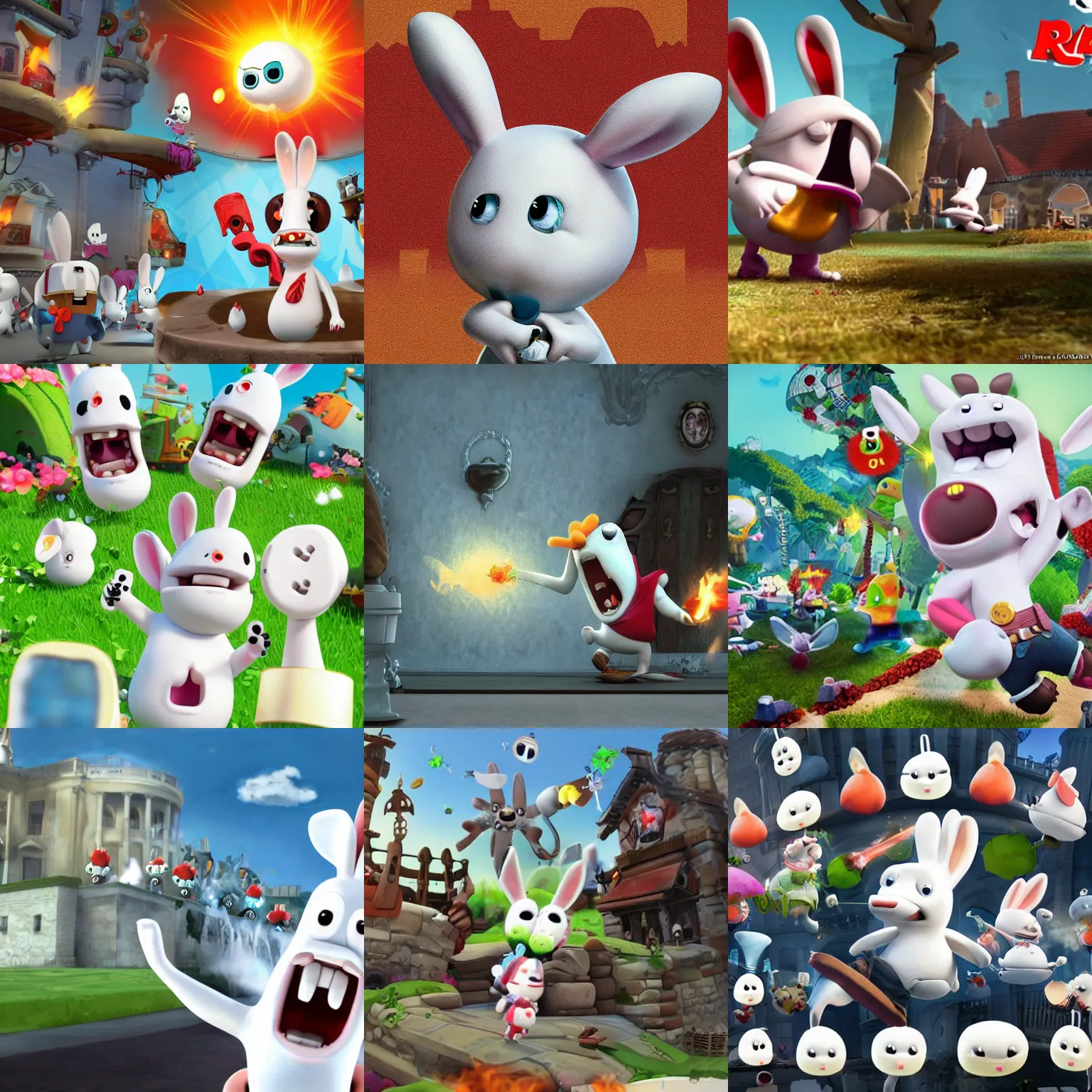 Prompt: rabbids attacking the whitehouse, rayman raving rabbids