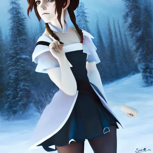 Prompt: emma watson as weiss schnee from rwby by ross draws, forest background by ilya kuvshinov, digital anime art by ross tran, composition by sana takeda, lighting by greg rutkowski