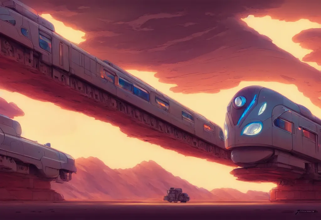 Image similar to futuristic train in a desert, rocks, anime, official fanart behance hd artstation by jesper ejsing and makoto shinkai, 4 k,