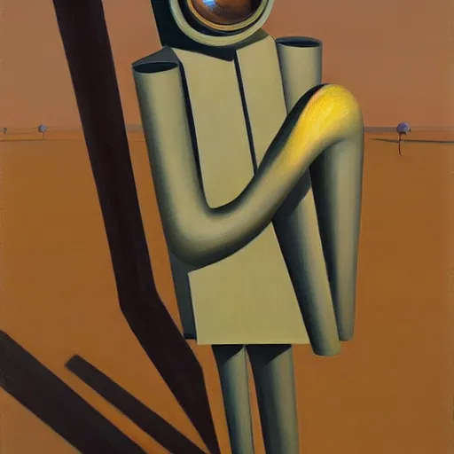 Prompt: lawrence of arabia robot, grant wood, pj crook, edward hopper, oil on canvas