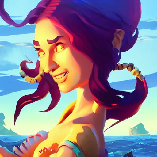 Image similar to painting mermaid treasure on sea of thieves game avatar hero smooth face median photoshop filter cutout vector, behance hd by jesper ejsing, by rhads, makoto shinkai and lois van baarle, ilya kuvshinov, rossdraws global illumination