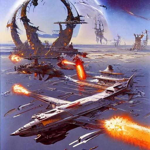 Image similar to Michael Whelan, John Harris, David Hardy, John Berkey, Chris Foss, Chris Moore, Vincent Di Fate, Jim Burns