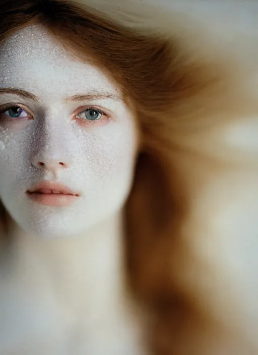 Image similar to Kodak Portra 400, 8K, soft light, volumetric lighting, highly detailed, britt marling style 3/4 ,portrait photo Close-up portrait photography of a beautiful woman how pre-Raphaelites, the face emerges from Pamukkale, thermal waters flowing down white travertine terraces, inspired by Ophelia paint ,and hair are intricate with highly detailed realistic beautiful flowers , Realistic, Refined, Highly Detailed, interstellar outdoor soft pastel lighting colors scheme, outdoor fine art photography, Hyper realistic, photo realistic