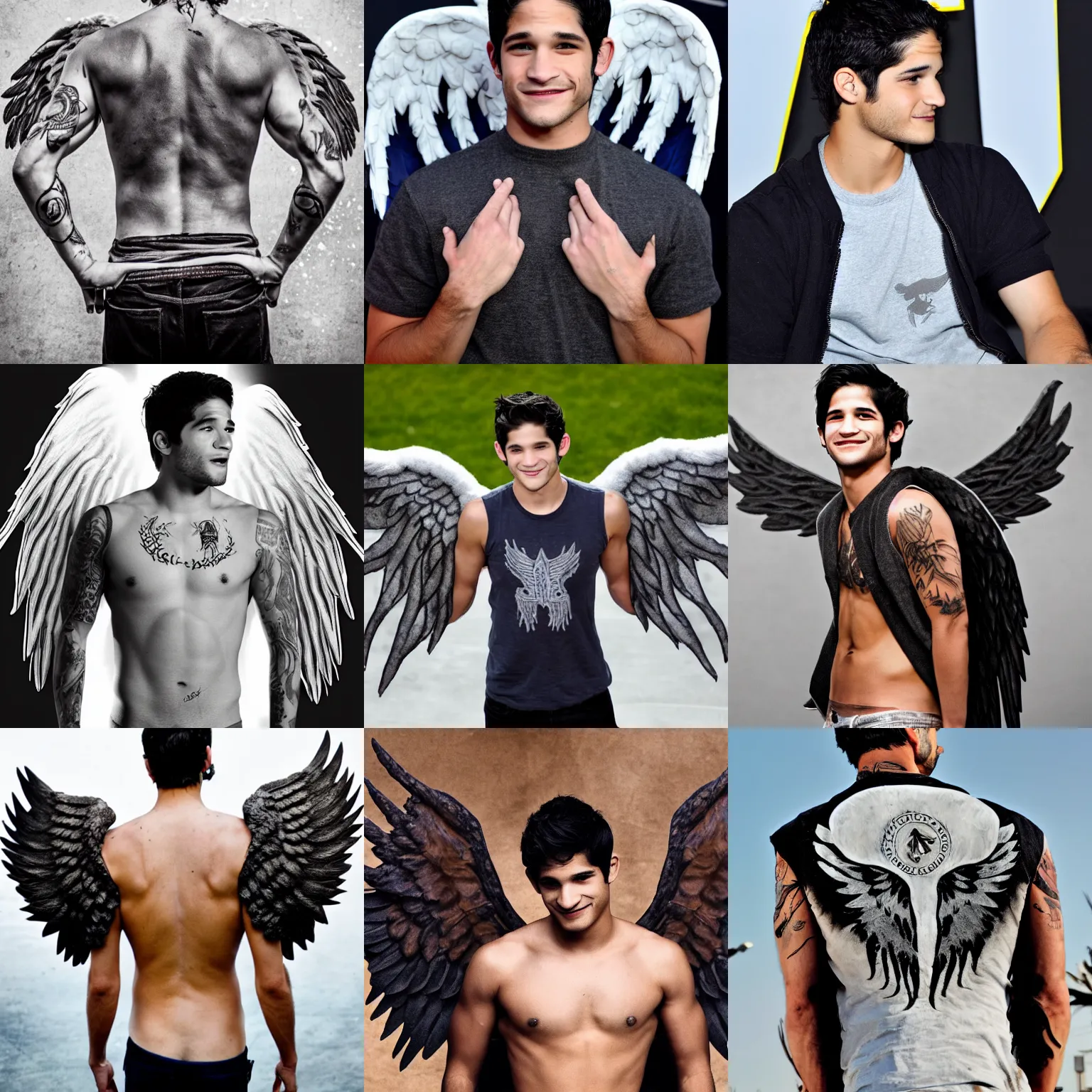 Prompt: tyler posey with angel wings on his back, detailed, 4k, HD, award-winning photograph