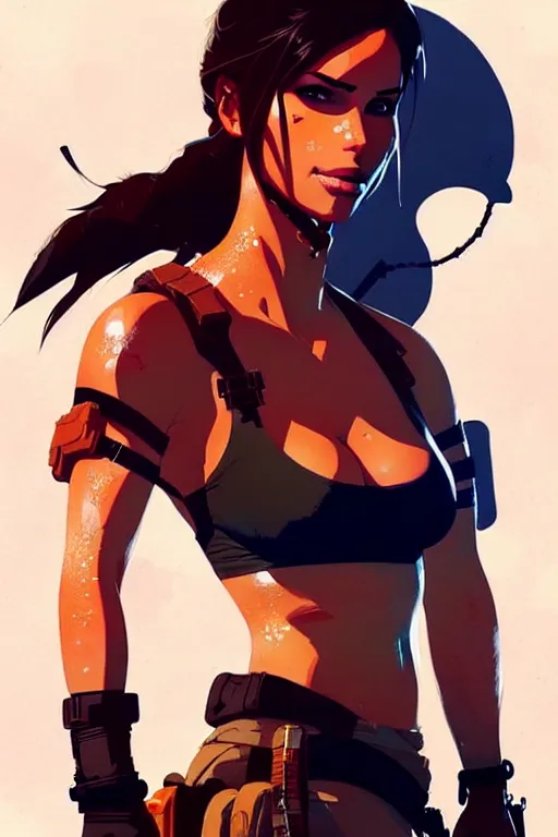 Image similar to a ultradetailed painting of lara croft by conrad roset, greg rutkowski and makoto shinkai trending on artstation