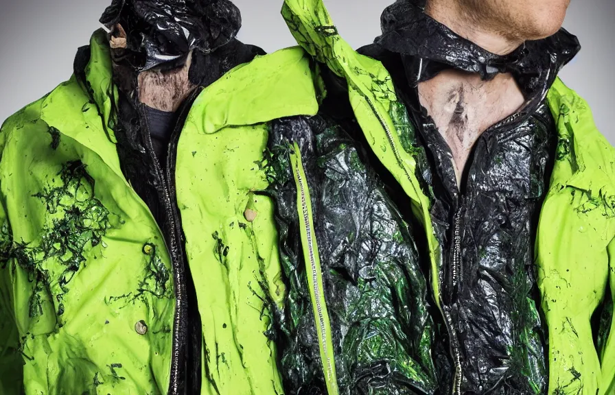 Image similar to jacket made out of toxic waste, catalogue product photograph