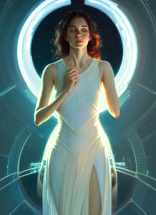 Prompt: full body portrait of girl, chemisty, sci - fi, glowing lights!! intricate, elegant, highly detailed, digital painting, artstation, concept art, smooth, sharp focus, illustration, art by artgerm and greg rutkowski and alphonse mucha, 8 k