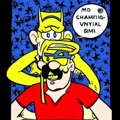 Prompt: steve - buscemiy - as - wario comic - con comic - book drawing from mad - magazine