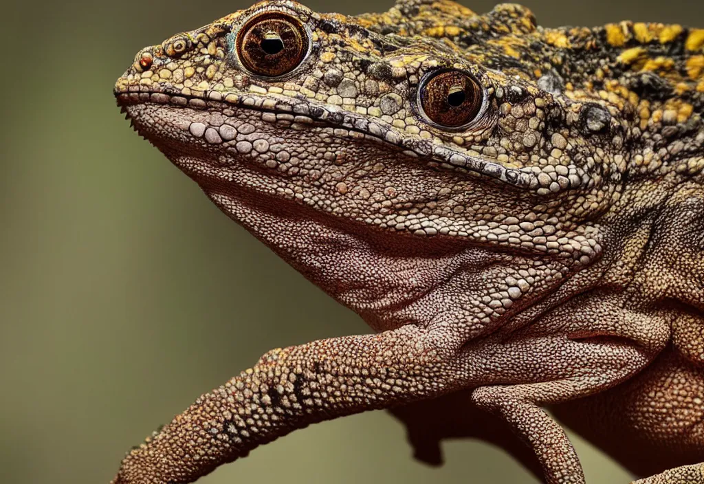 Image similar to An award winning photo of Tokay crocodile chameleon looking at the camera, nature photography, National Geographic, 4k