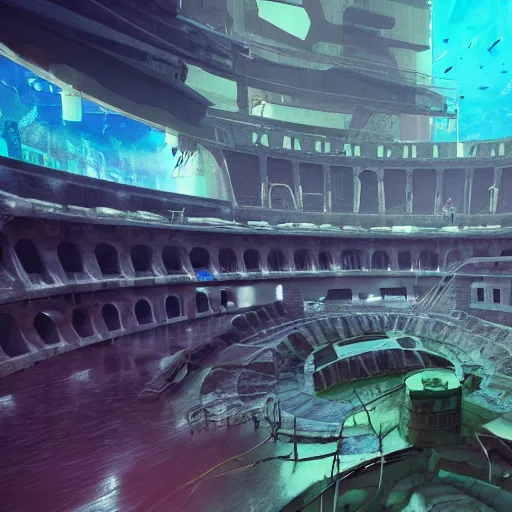 Image similar to cyberpunk underwater colosseum