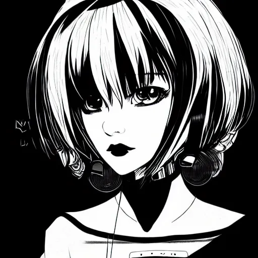 Prompt: an ink drawing of a tech punk girl by ilya kuvshinov, black and white