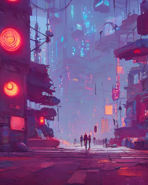 Image similar to painting of old ruined cyberpunk kiev, ukraine, detailed, by simon stalenhag, cory loftis, james gilleard, atey ghailan, makoto shinkai, goro fujita, studio ghibli, rim light, exquisite lighting, clear focus, very coherent, plain background, soft painting