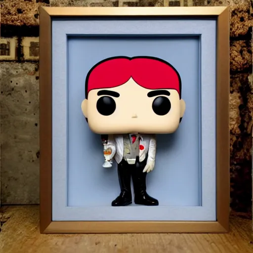 Image similar to individual funko pop, alan turing silk screen butcher billy style